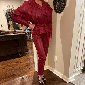 North Beach Burgundy Leather Jacket, Pants & Bustier